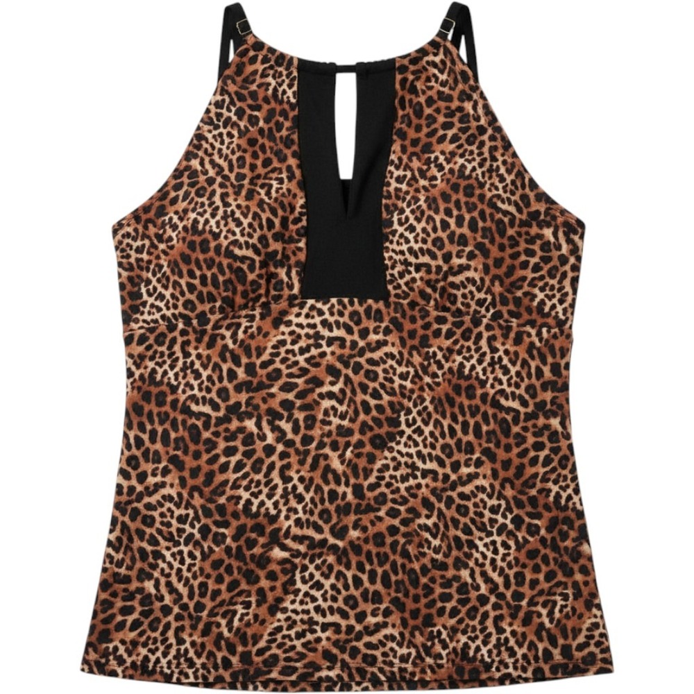 Ruby Ribbon Tankini Women 22 Brown Leopard Miami Beach Shapewear Swim Wire-Free - Picture 2 of 5